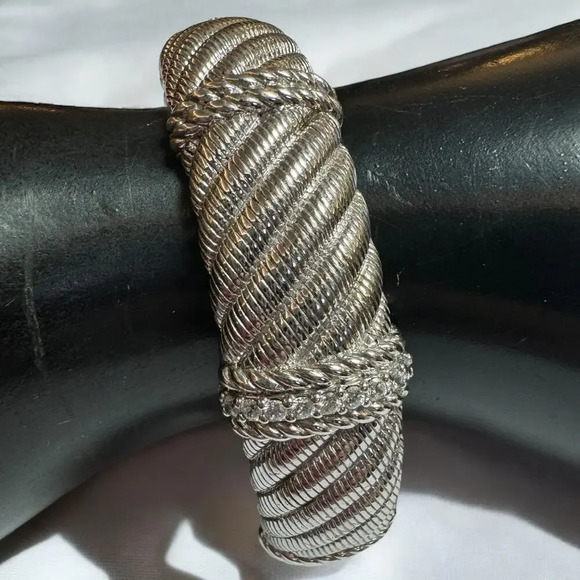 VTG Judith Ripka 925 Sterling Silver & CZ Stones Hinged Cuff Bracelet, 69.75 G - Picture 6 of 9